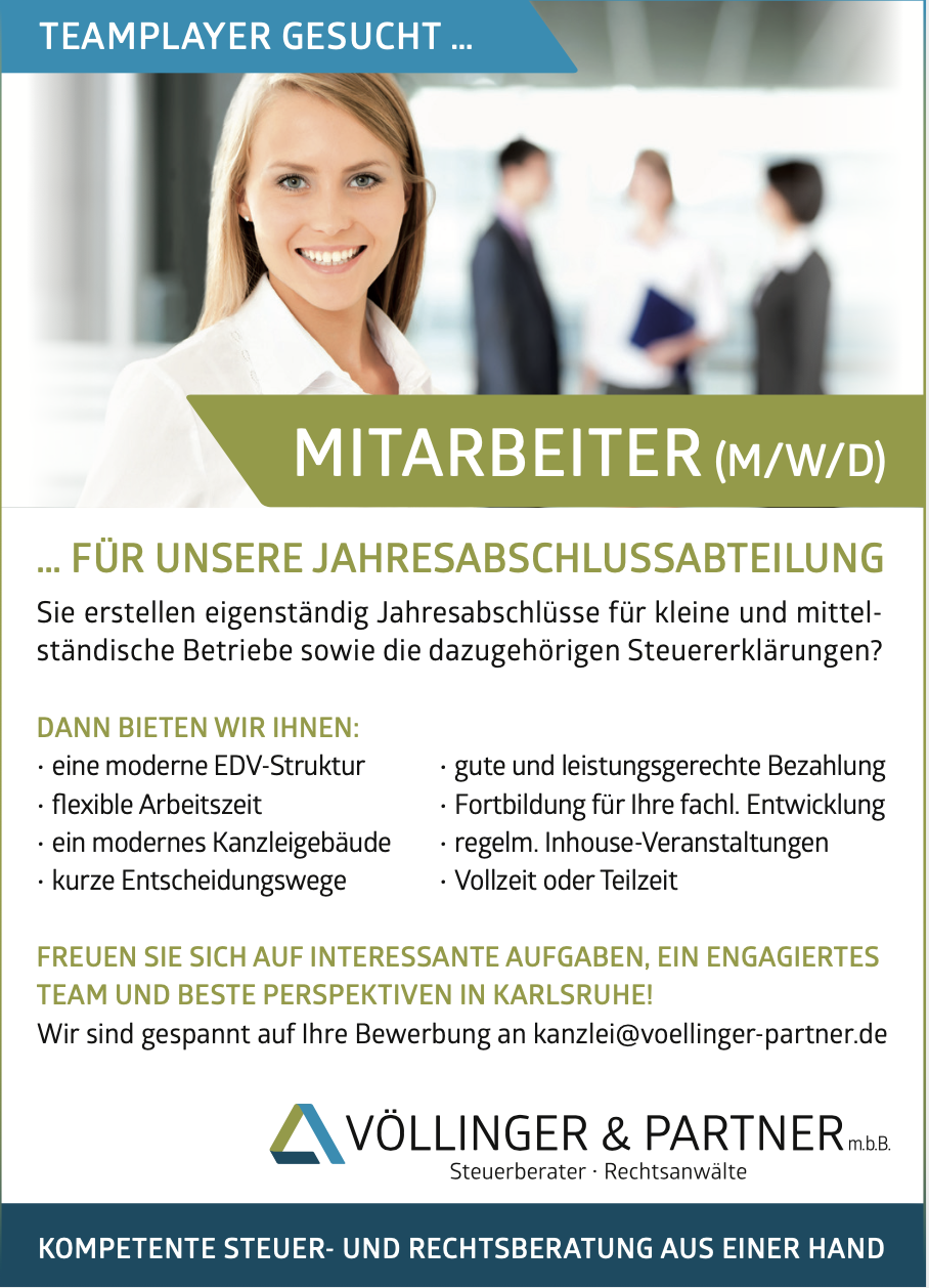 Mitarbeiter (m/w/d) Für Jahresabschlussabteilung Gesucht! – Völlinger ...